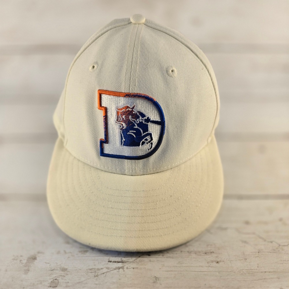 New Era 59FIFTY Denver Broncos Fitted Hat Cream Vintage Logo Size 6 7/8 NFL Cap